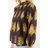THML - Long Sleeve Floral Detail Top - Chocolate