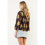 THML - Long Sleeve Floral Detail Top - Chocolate