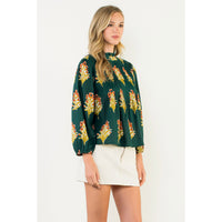 THML - Long Sleeve Floral Detail Top - Green