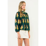 THML - Long Sleeve Floral Detail Top - Green
