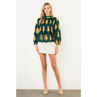 THML - Long Sleeve Floral Detail Top - Green