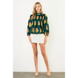 THML - Long Sleeve Floral Detail Top - Green
