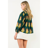 THML - Long Sleeve Floral Detail Top - Green