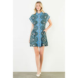 THML - Short Sleeve Distinctive Pattern Dress - Blue