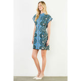 THML - Short Sleeve Distinctive Pattern Dress - Blue