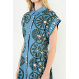 THML - Short Sleeve Distinctive Pattern Dress - Blue