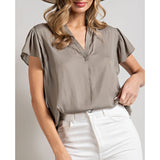 ee:some - V Neck Blouse - Cocoa