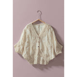 Urban Daizy - Floral Embroidered Lace Button Front Top - Natural