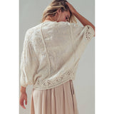 Urban Daizy - Floral Embroidered Lace Button Front Top - Natural