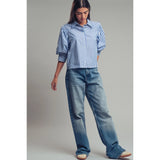 Urban Daizy - Western Boho Drop Waist Blouse - Blue Stripe