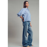 Urban Daizy - Western Boho Drop Waist Blouse - Blue Stripe