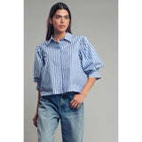 Urban Daizy - Western Boho Drop Waist Blouse - Blue Stripe