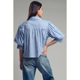 Urban Daizy - Western Boho Drop Waist Blouse - Blue Stripe
