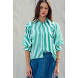 Urban Daizy - Western Boho Drop Waist Blouse - Green Stripe