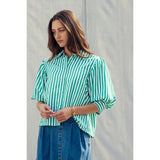 Urban Daizy - Western Boho Drop Waist Blouse - Green Stripe
