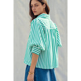 Urban Daizy - Western Boho Drop Waist Blouse - Green Stripe