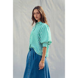 Urban Daizy - Western Boho Drop Waist Blouse - Green Stripe