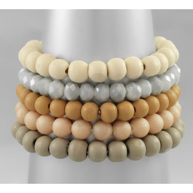 Wood and Bead Bracelet - Ivory and Tan