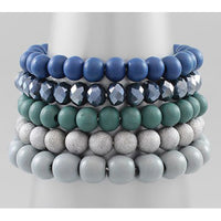 Wood and Bead Bracelet - Teal and Blue