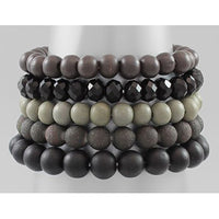 Wood and Bead Bracelet - Black and Grey