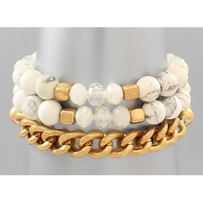 Multi Bead & Chain Bracelet - Howlite
