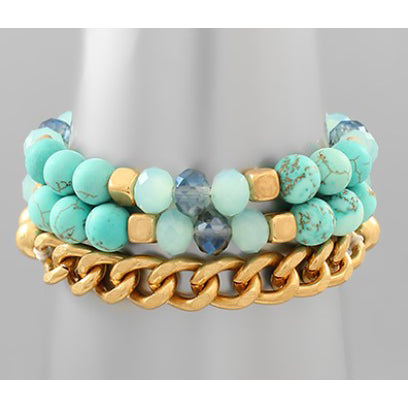 Multi Bead & Chain Bracelet - Turquoise