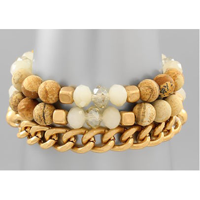 Multi Bead & Chain Bracelet - Picture Jasper