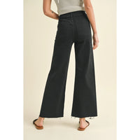 Miou Muse - Straight Wide Leg Denim Pants - Washed Black