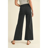 Miou Muse - Straight Wide Leg Denim Pants - Washed Black