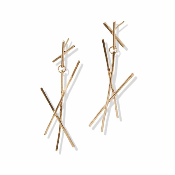 Ink + Alloy - Mya Stick Cluster Dangle Earrings - Brass