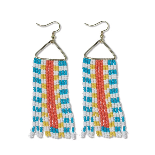 Ink + Alloy - Brooke Two-Tone Checked Border Fringe Earrings - Amalfi