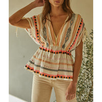 By Together - The Estella Woven Top - Ivory Coral