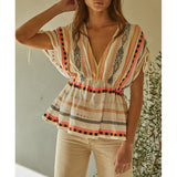 By Together - The Estella Woven Top - Ivory Coral
