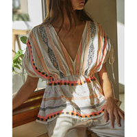 By Together - The Estella Woven Top - Ivory Coral