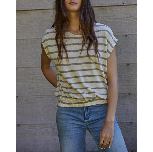 By Together - Marley Stripe Sleeveless Top - Linen Black