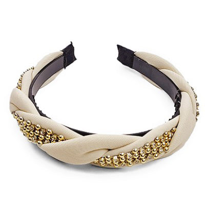Crystal & Metal Ball Bead Headband - Ivory and Gold