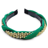 Crystal & Metal Ball Bead Headband - Green and Gold