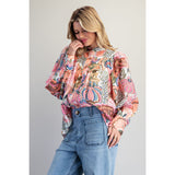 ee:some - Floral Printed Bubble Sleeve Blouse - Rose Blush
