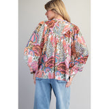 ee:some - Floral Printed Bubble Sleeve Blouse - Rose Blush