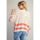 ee:some - Striped Notched Neck Cropped Sweater - Sunset Soda