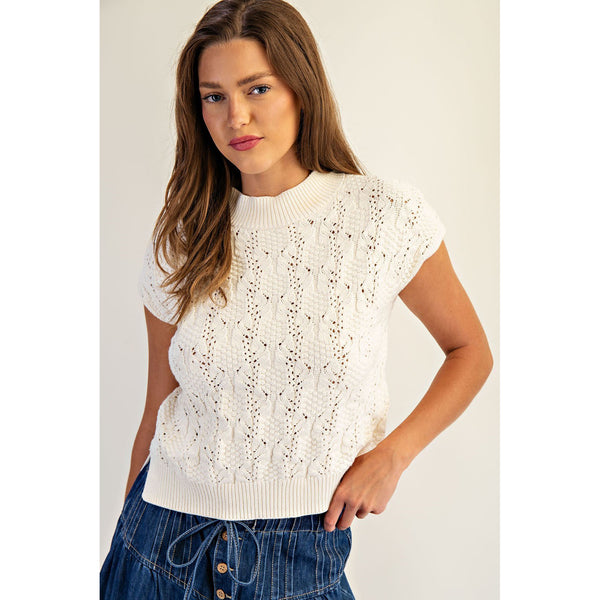ee:some - Cable Knit Mock Neck Sweater - Off White