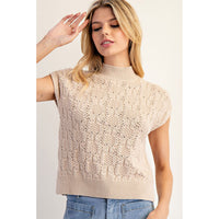 ee:some - Cable Knit Mock Neck Sweater - Oatmeal