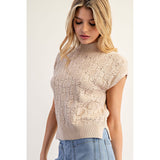 ee:some - Cable Knit Mock Neck Sweater - Oatmeal
