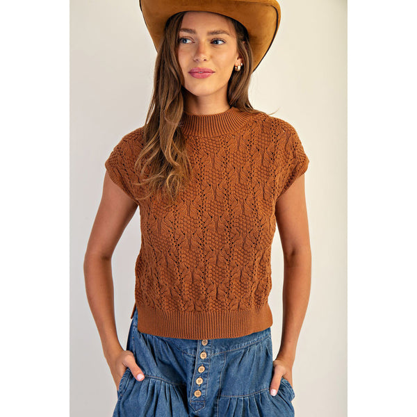 ee:some - Cable Knit Mock Neck Sweater - Cinnamon