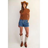 ee:some - Cable Knit Mock Neck Sweater - Cinnamon