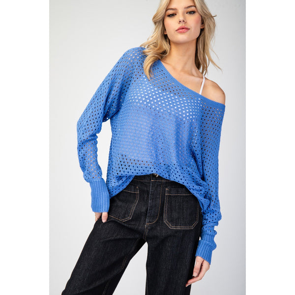 ee:some - Eyelet Knit Sweater Top - Denim