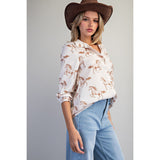 ee:some - Horse Printed Blouse - Cream