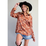 ee:some - Horse Printed Blouse - Rusty Amber