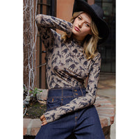 ee:some - Mesh Western Horse Graphic Mock Neck - Taupe