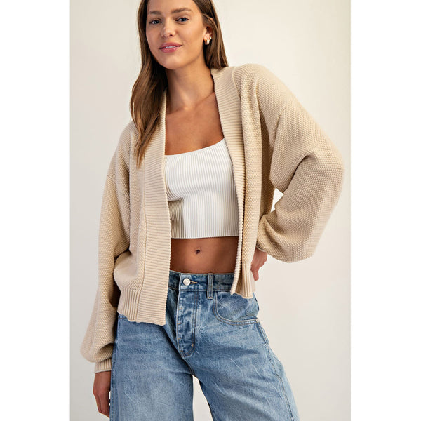 ee:some - Open Front Bubble Sleeve Knit Cardigan - Sand